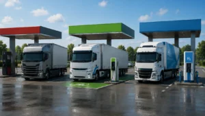 Lkw-Flotte an Ladesäule und Tankstelle – Kostenvergleich Diesel, Elektro, Wasserstoff