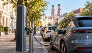Öffentliche Ladesäule am Straßenrand in München, Ausbau von Ladesäulen in Kommunen